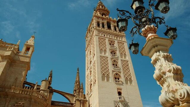 Seville Cathedral and Giralda, Seville, Spain, a majestic Gothic cathedral with the iconic bell tower showcasing rich history and art