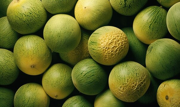  a pile of green fruit with a yellow spot on the top.  generative ai