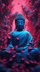 Photo of a serene Buddha statue surrounded by the beauty of nature in a peaceful forest setting .generative ai