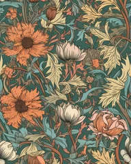 Tuinposter Seamless pattern with beautiful flowers in neutral pastel colors, generative ai © Henryzoom
