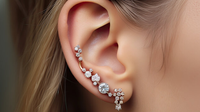 Curated Ear Piercing Is A Trend That Involves Strategically Placing Multiple Ear Piercings To Create A Unique And Personalized Look.