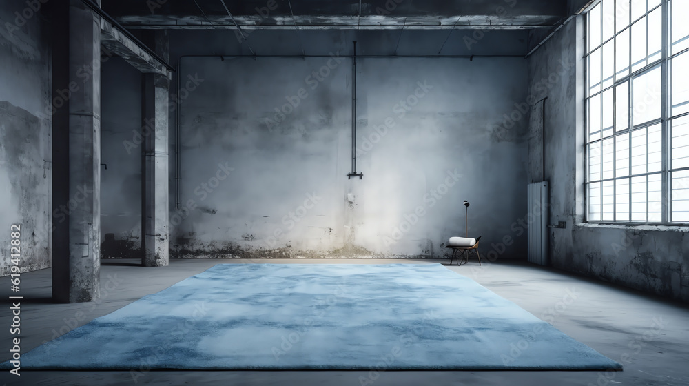 Poster generative ai : empty destroyed room in an abandoned factory