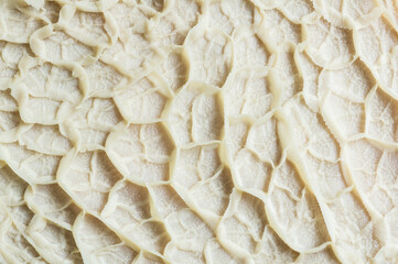 Cleaned and washed raw cattle tripe texture background, close up