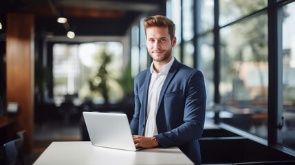 Fototapeta premium a confident and content young businessman standing in an office. Generative AI.