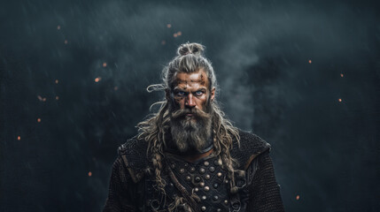 Fototapeta na wymiar Portrait powerful Viking conqueror. Generative AI.