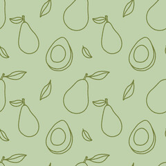 Avocado hand drawn repeat printable seamless pattern. Avocado fruit background.