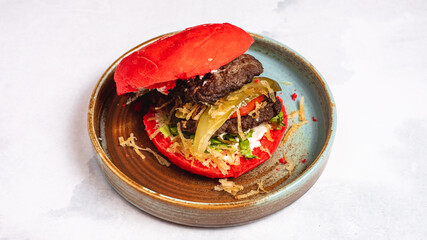 Red beef burger isolated