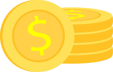 Stack of coins with coin in front. Pile of gold coins, vector illustration.