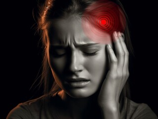 Pain collection, woman suffering from headache migraine, Medical and health problem. Generative Ai