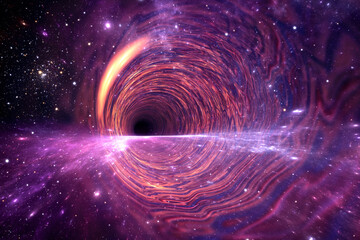 Multidimensional portal in space, traveling through space and time. Wormhole concept - obrazy, fototapety, plakaty