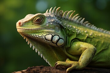 Close Up of Green Iguana Animal. Generative AI