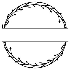 Fototapeta premium Minimalist split monogram svg, Round floral wreath, Wedding border