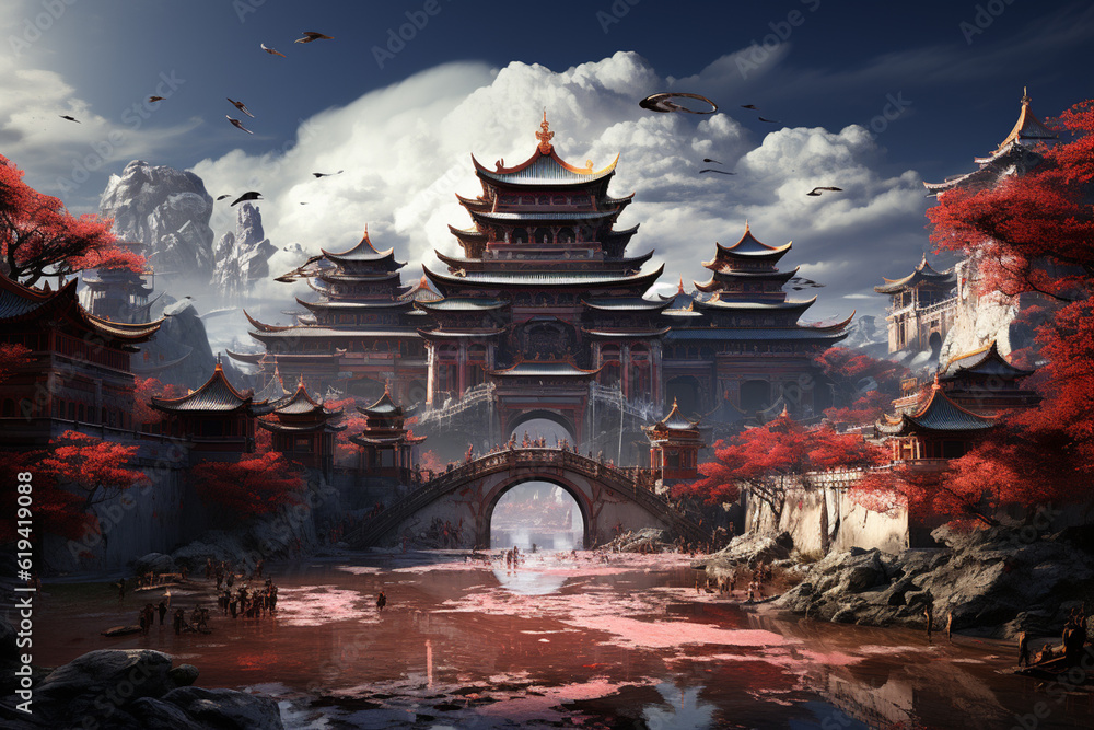 Aufkleber this abstract representation of the forbidden city incorporates elements of surrealism. the image bl