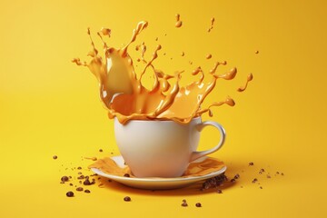 Cup of coffee, spilled coffee, digital illustration. Generative AI