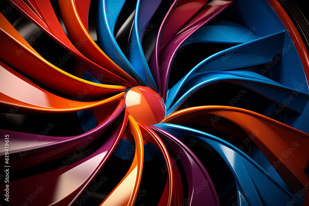 Poster a vibrant and dynamic digital illustration of a car wheel in abstract geometric shapes. generative a