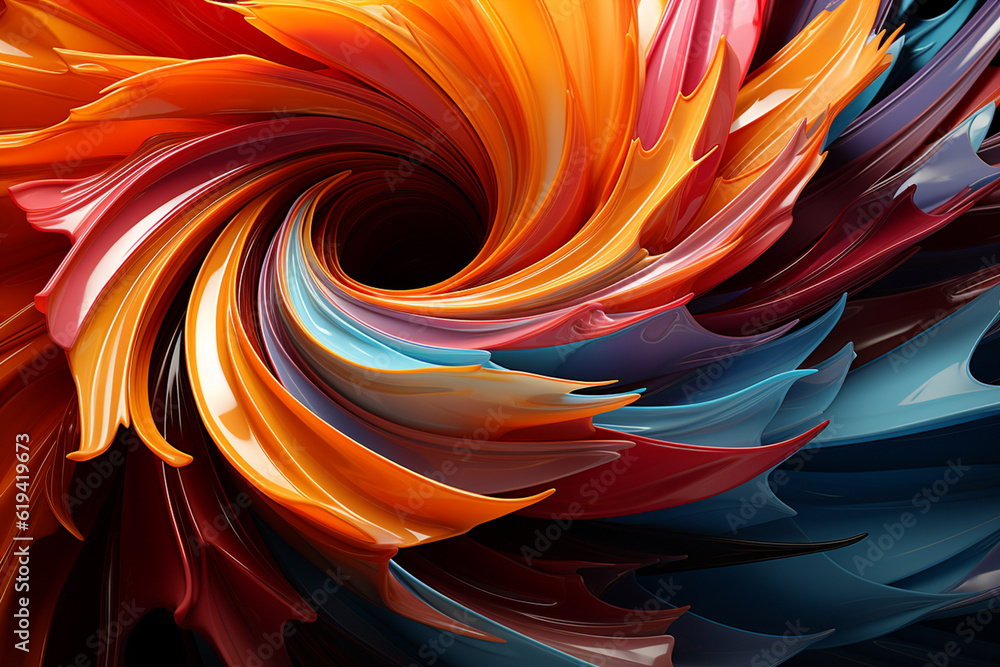 Poster an abstract painting inspired by a car wheel, featuring a blend of geometric forms and vibrant color