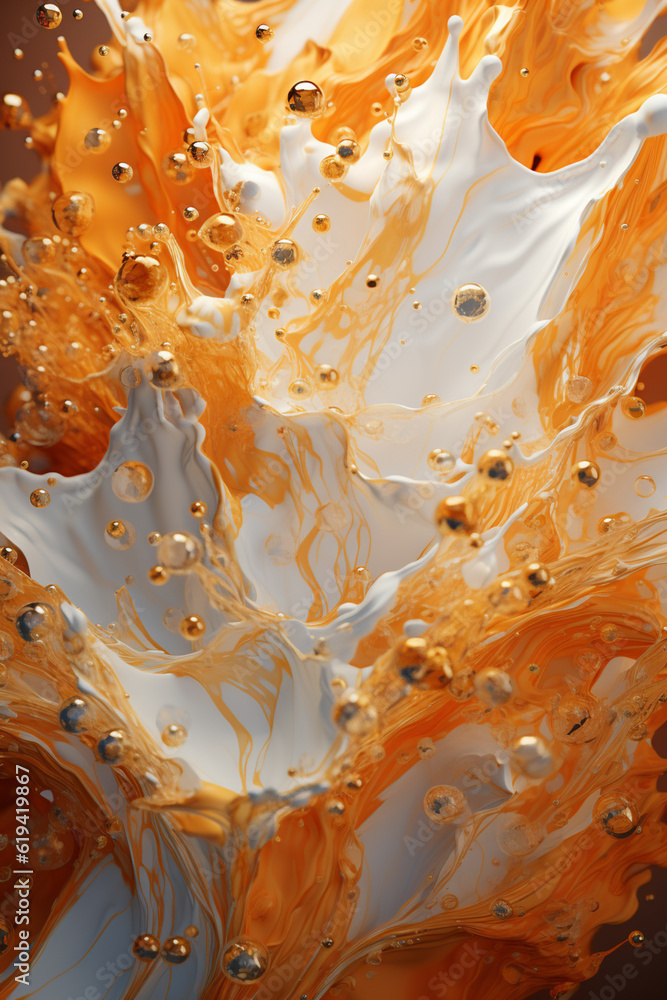 Poster An abstract representation of beer foam created using geometric patterns and textures. The image captures the frothy and bubbly nature of beer foam, Generative AI technology.