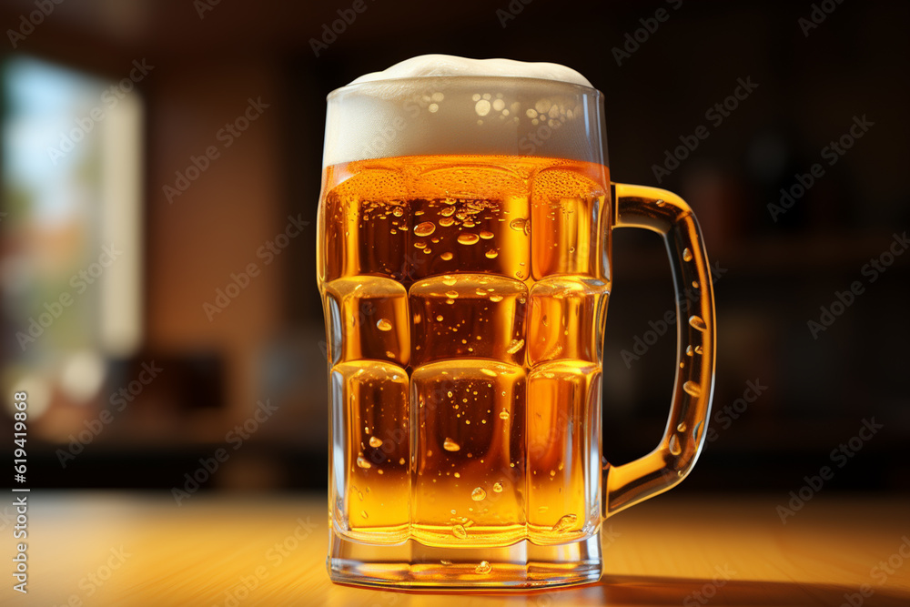 Poster A minimalist illustration of a beer mug rendered in geometric shapes. The image utilizes clean lines and bold colors to depict the essential elements of the mug, Generative AI technology.