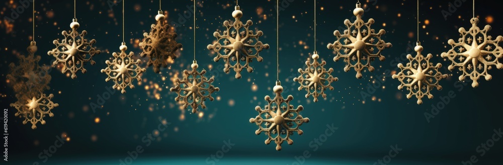 Wall mural christmas decoration on blue background, snowflakes, digital illustration. generative ai