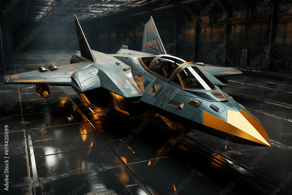 Poster An abstract geometric design inspired by a fighter jet, utilizing a combination of triangular shapes and intersecting lines to convey speed and power. Generative AI technology.