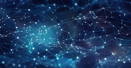 Blue background with luminous connections, network concept, digital illustration. Generative AI