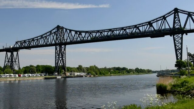 High-level railway bridge in Rendsburg over the Kiel Canal, Schleswig-Holstein, Germany, Europe