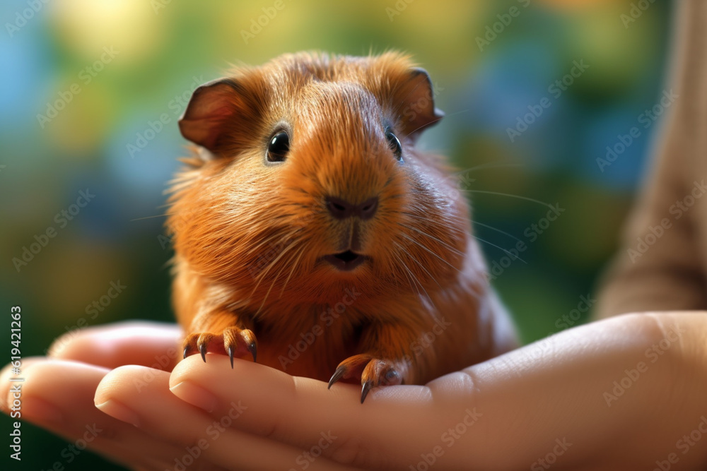 Poster a friendly guinea pig being held and petted by a child, highlighting the popularity of these small r