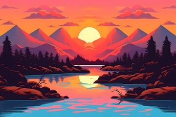 landscape sunset vector Made with Generative AI