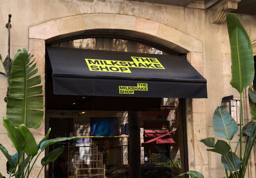 Mockup of customizable awning outside building