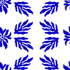 Fototapeta na wymiar Blue Matisse plants seamless pattern. Minimal abstract floral print for wallpaper, textile, packaging