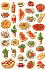 Naklejka na ściany i meble Taste of Italy Italian Food on a White Background