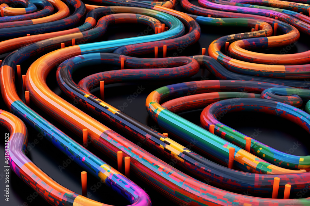 Poster a visual representation of data flowing through pipelines, showcasing the seamless transfer and inte