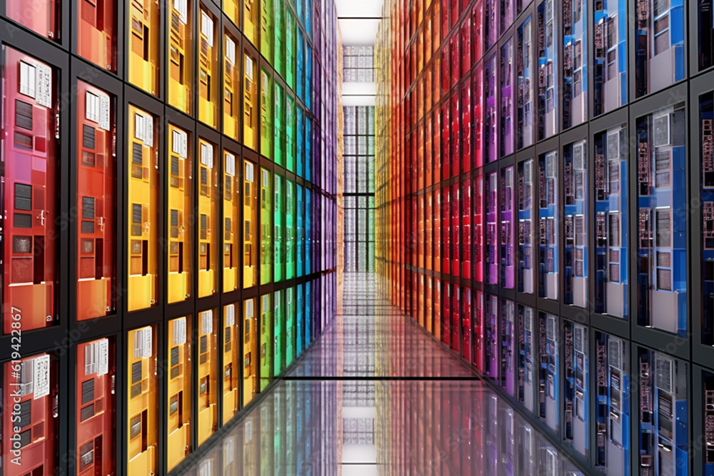 Poster an image of a data warehouse with multiple doors representing different data sources. generative ai 