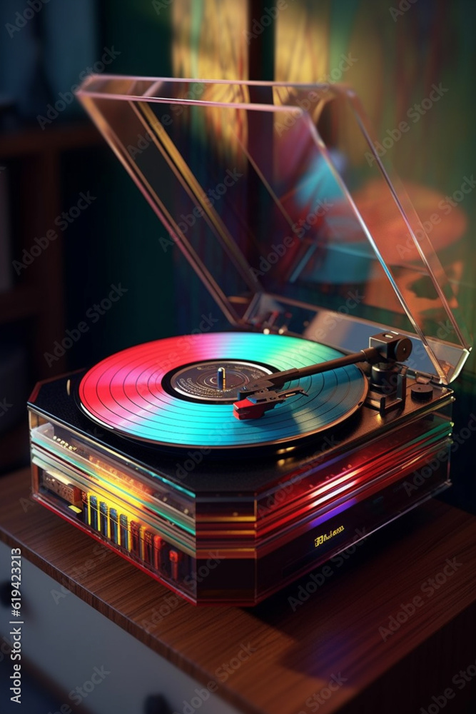 Leinwandbilder a retro turntable with a transparent dust cover, allowing music enthusiasts to showcase their vinyl 