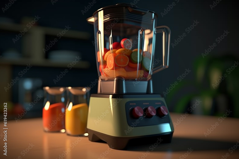 Aufkleber A powerful blender with a high-speed motor and multiple blending settings, perfect for making smoothies, soups, and sauces. Generative AI technology.