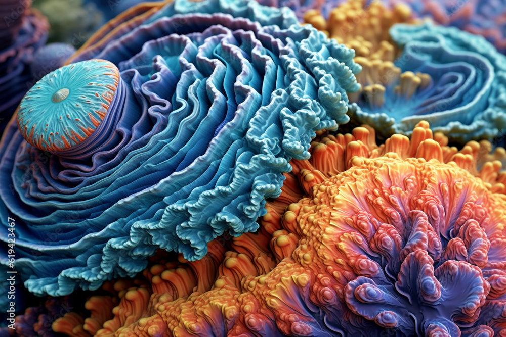 Aufkleber The intricate patterns and textures of a piece of coral, capturing its unique shapes and formations. Generative AI technology.