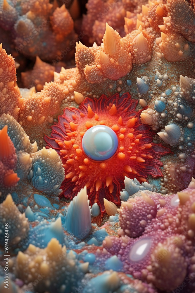 Aufkleber a close-up of a geode, highlighting the vibrant crystals and intricate formations within. generative