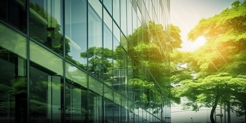 Fototapeta na wymiar Environmental friendly and sustainable office building in the modern city . Generative AI technology