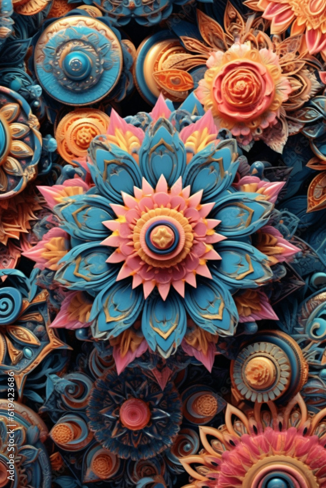 Poster a mesmerizing pattern of interlocking mandalas, evoking a sense of spiritual and cosmic interconnect