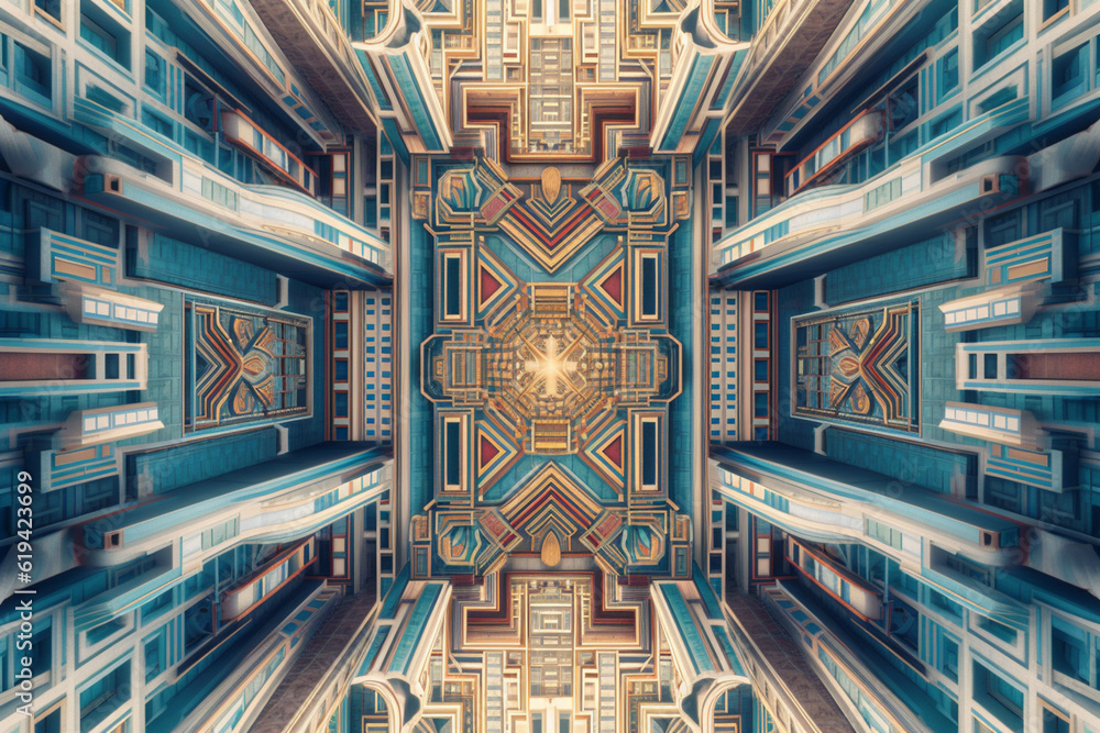 Leinwandbilder a symmetrical pattern of interlocking architectural elements, creating an illusion of depth and dime