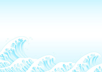 和波の背景イラスト: 水色グラデーション