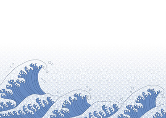 和波と青海波模様の背景イラスト
