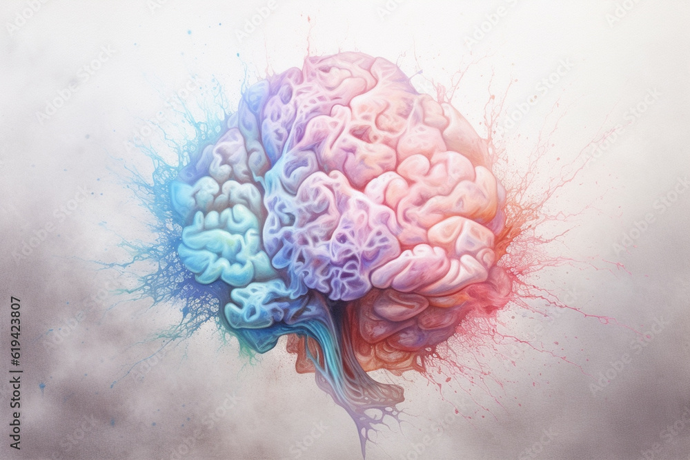 Aufkleber A pastel watercolor brain with gentle brushstrokes and soft blending, creating a serene and ethereal atmosphere Generative AI technology.