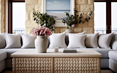 Modern Living Room with Mediterranean Interior Design. Generative AI