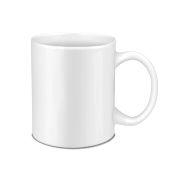White blank mug realistic vector mockup. Ceramic cup mock-up. Template for design