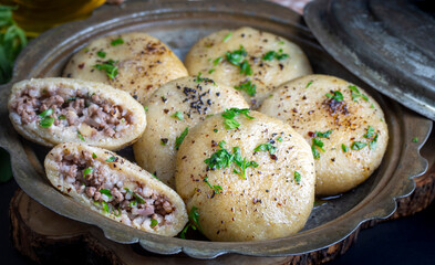 A dish from the Siirt region, one of the traditional delicious Turkish cuisine. Kibbeh is a popular dish in Middle Eastern cuisine (Turkish name; icli kofte - Kitel - Siirt kofte)