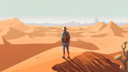 Fototapeta na wymiar backpack man trek landscape travel desert journey hike male walking adventure. Generative AI.