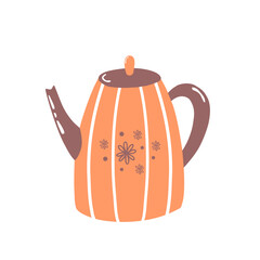 Teapot vector cartoon hand drawn illustration. Tea ceremony objects. Vector teatime icon isolated on white background