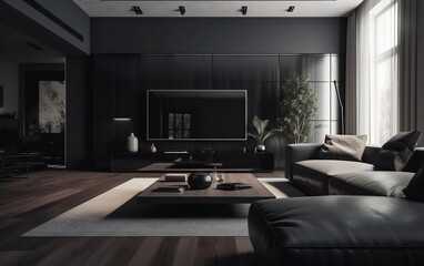 Modern Living Room with Minimalist Style Interior Design. Generative AI