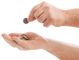 Men hand giving money to poor or homeless people poverty beggar. A sign for help